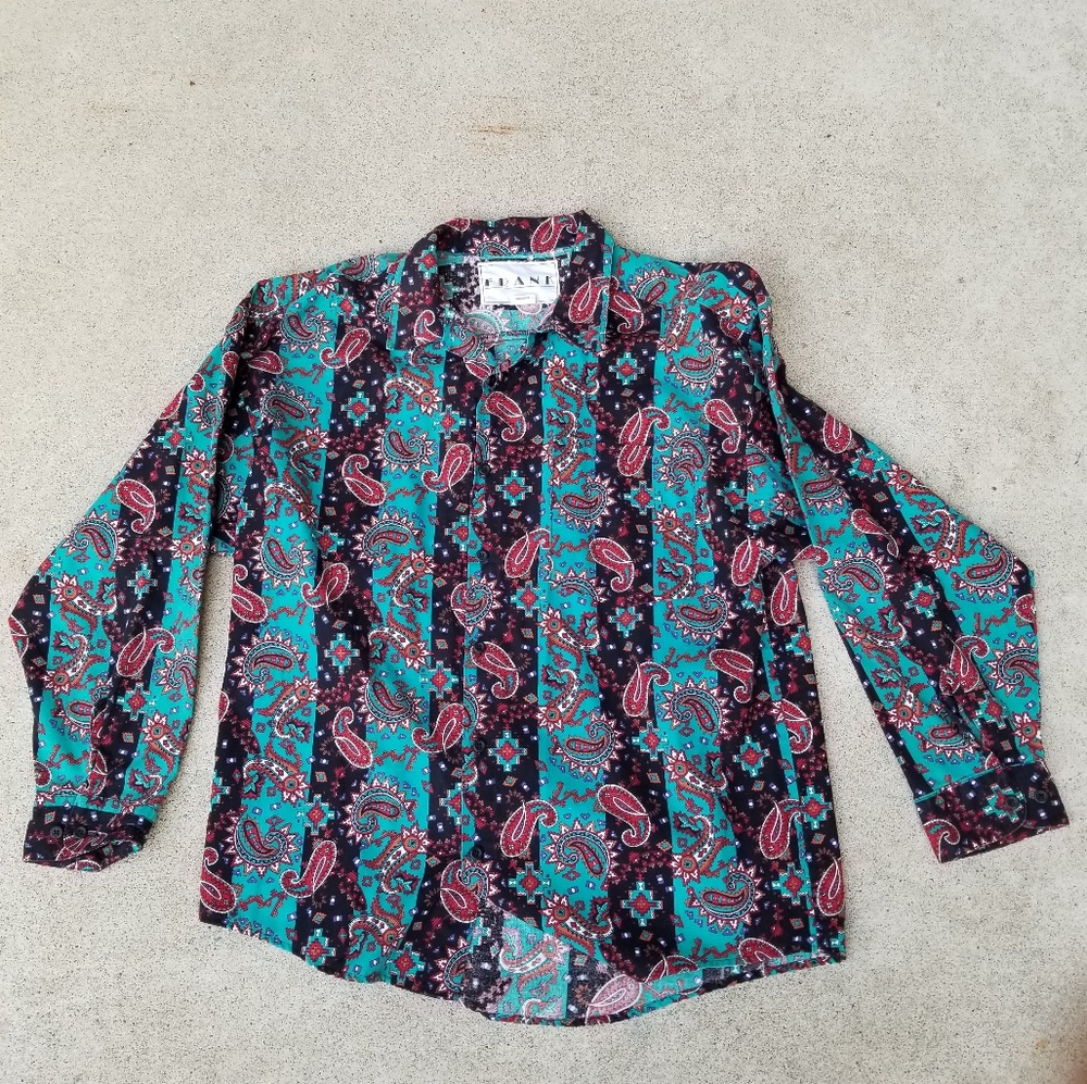 Abstract Paisley swagged out button down shirt